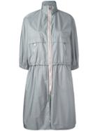 Prada High Neck Drawstring Coat, Women's, Size: 38, Grey, Polyamide