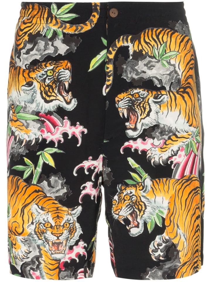 Wacko Maria Hawaiian Flower Tiger Print Shorts - Black