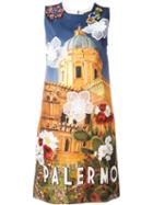 Dolce & Gabbana Embellished Palermo Print Dress, Women's, Size: 42, Acetate/silk/brass