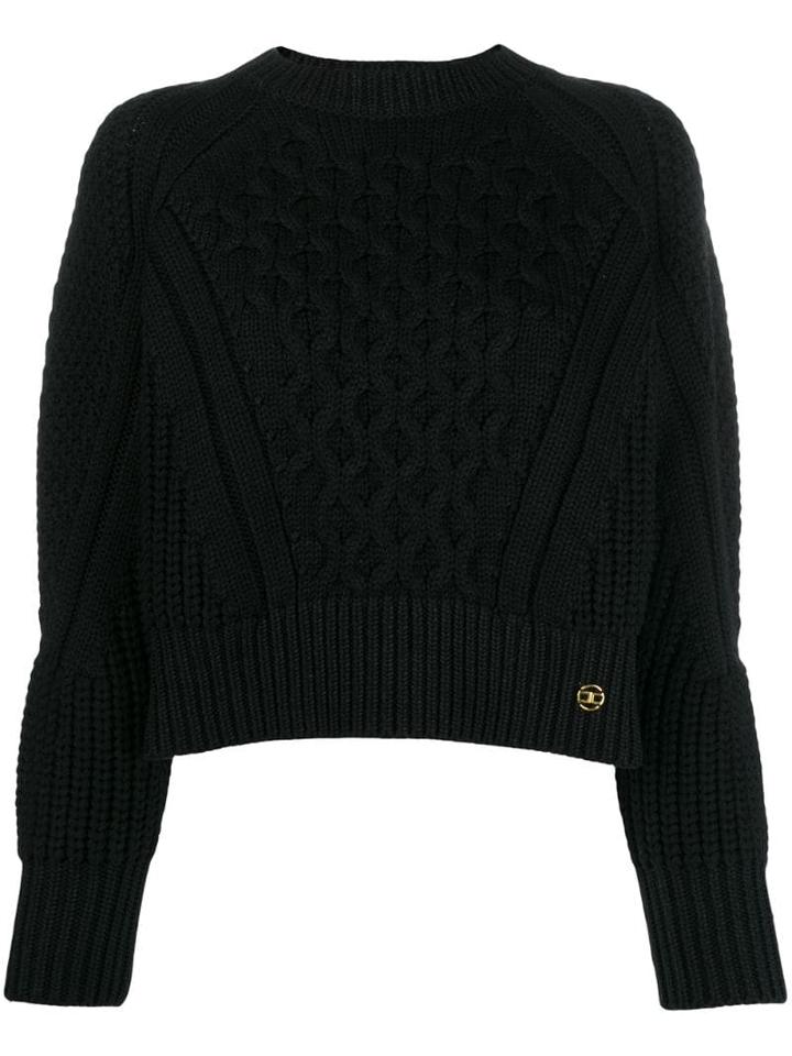 Elisabetta Franchi Cropped Logo Plaque Jumper - Black