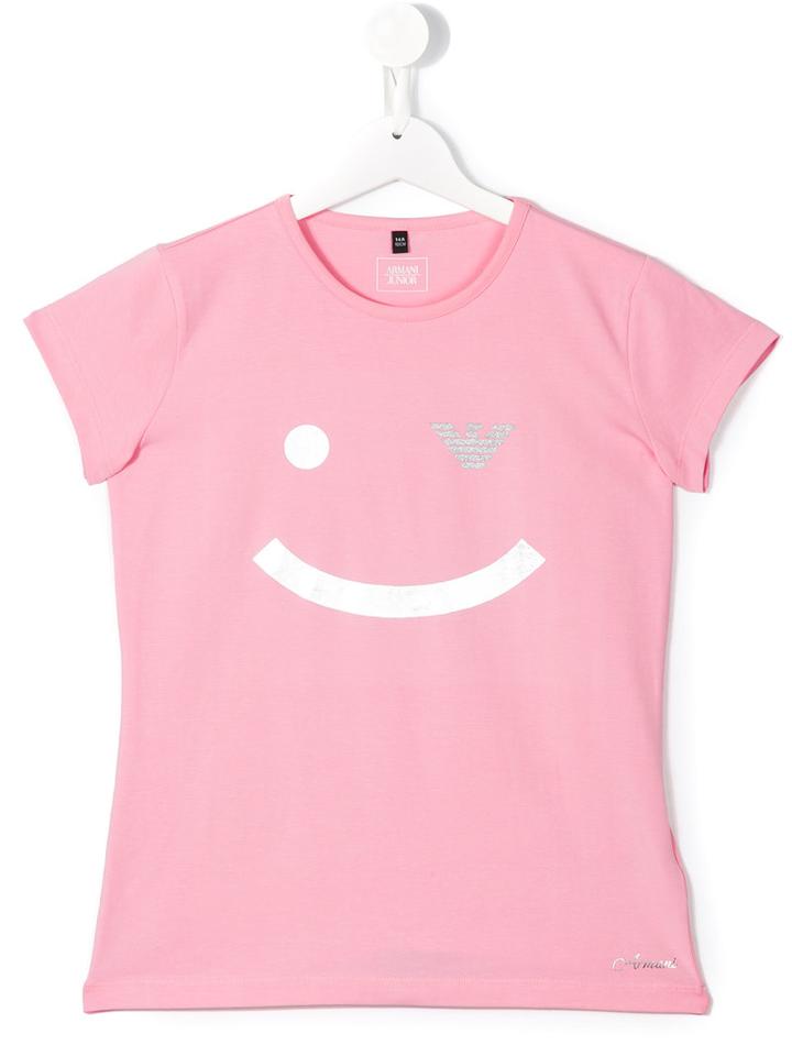 Armani Junior Smiley T-shirt, Girl's, Size: 14 Yrs, Pink/purple