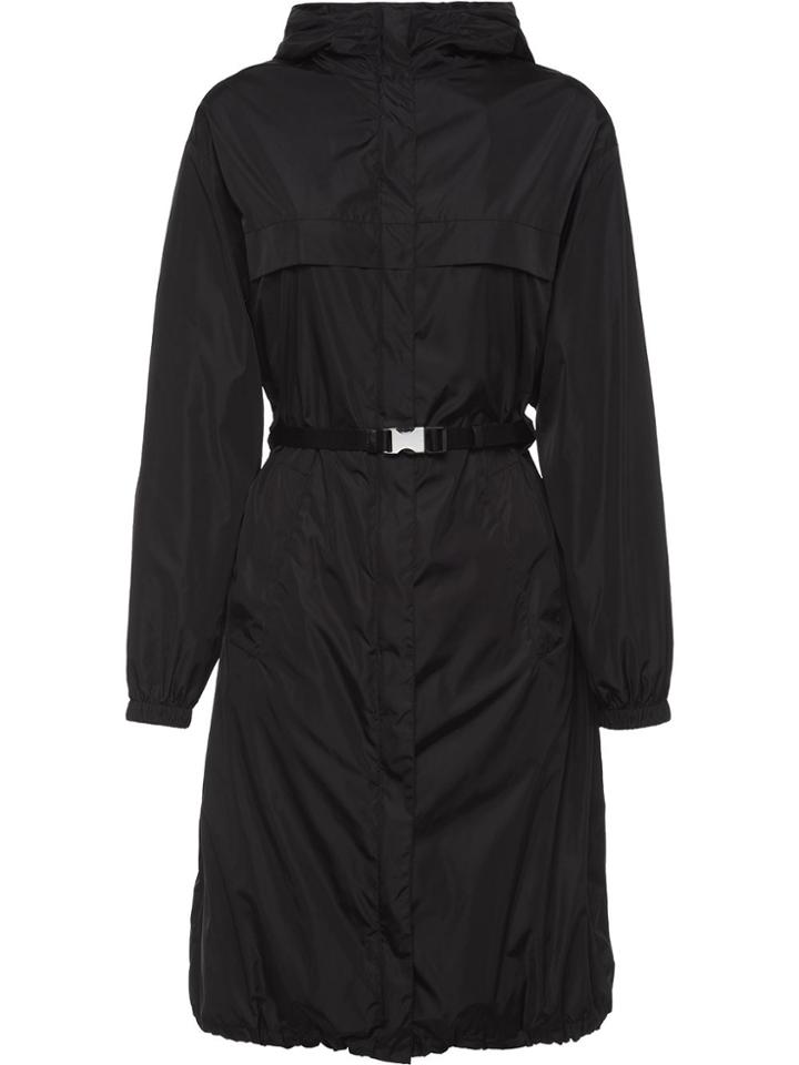 Prada Belted Hooded Raincoat - Black
