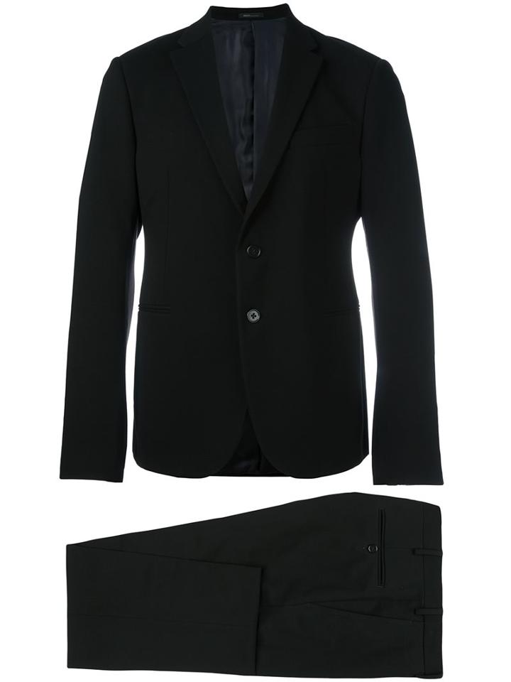 Armani Collezioni Fitted Business Suit, Men's, Size: 52, Black, Viscose/acetate/spandex/elastane