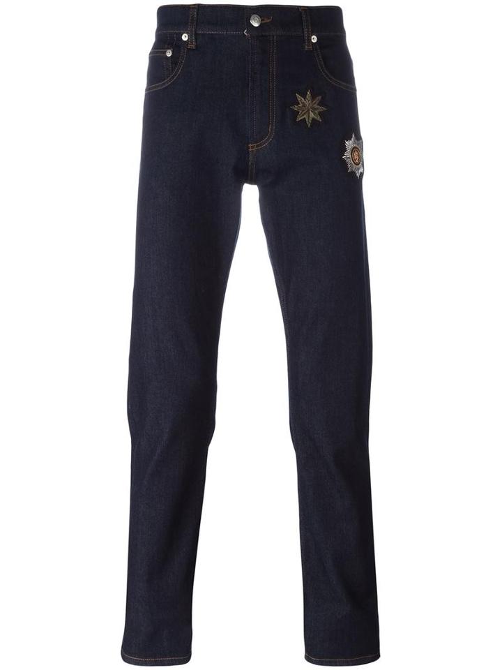 Alexander Mcqueen Denim Patch Jeans, Men's, Size: 52, Blue, Cotton/spandex/elastane/copper