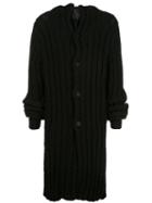 Yohji Yamamoto Oversized Ribbed Cardigan Coat - Black