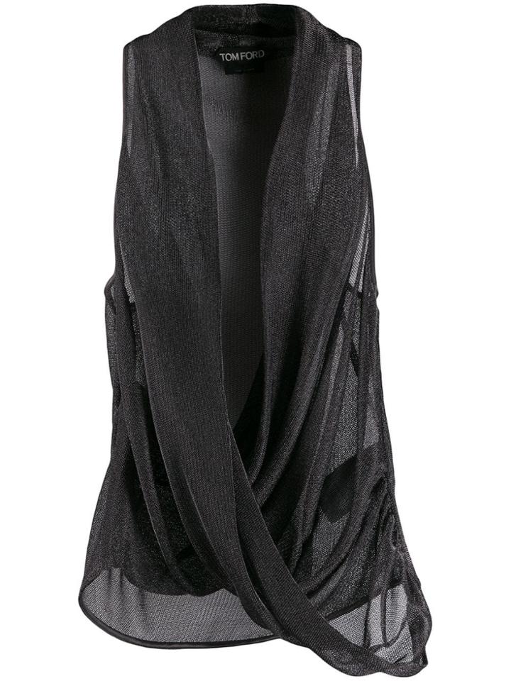 Tom Ford Draped Metallic Threading Top - Silver