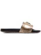 Versace Medusa Leather Slides - Metallic