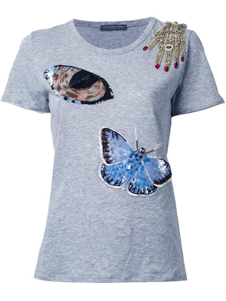 Alexander Mcqueen Embellished T-shirt, Women's, Size: 42, Grey, Cotton