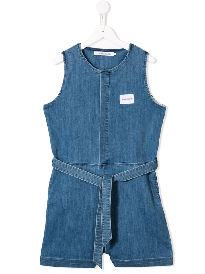 Calvin Klein Kids Belted Denim Romper - Blue