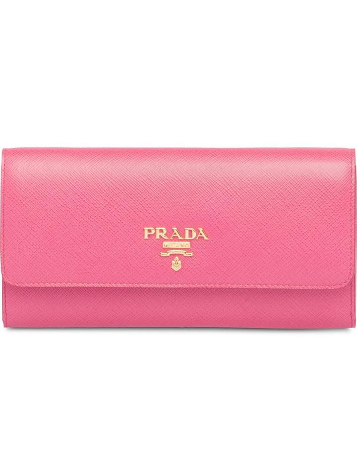 Prada Logo Plaque Credit Card Wallet - Pink
