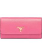 Prada Logo Plaque Credit Card Wallet - Pink