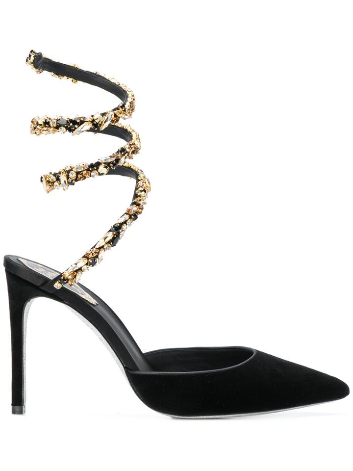 René Caovilla Crystal Snake Pumps - Black