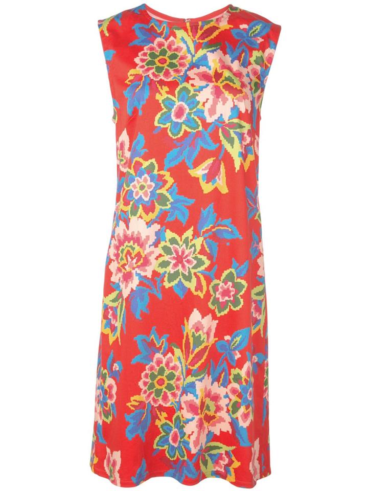 Carolina Herrera Pixelated Floral Print Dress - Red