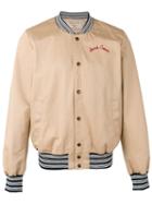Maison Kitsuné Rear Embroidered Bomber Jacket, Men's, Size: Medium, Nude/neutrals, Cotton