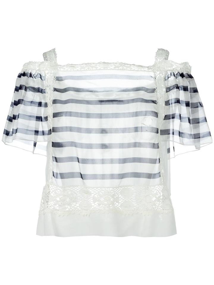 Alberta Ferretti Lace Panel Striped Blouse, Women's, Size: 42, White, Silk/cotton/other Fibers