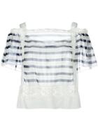 Alberta Ferretti Lace Panel Striped Blouse, Women's, Size: 42, White, Silk/cotton/other Fibers