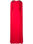 Floral Embroidered Cape Shoulder Gown - Women - Polyester - 0, Red, Polyester, Marchesa Notte