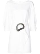 Tibi Drape Twill Shirred Sleeve Dress With Removable Belt - White