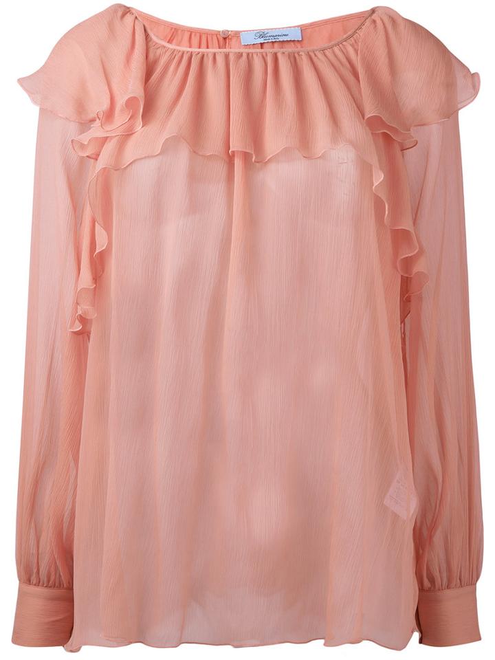 Blumarine - Ruffled Sheer Blouse - Women - Silk - 40, Nude/neutrals, Silk