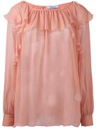 Blumarine - Ruffled Sheer Blouse - Women - Silk - 40, Nude/neutrals, Silk