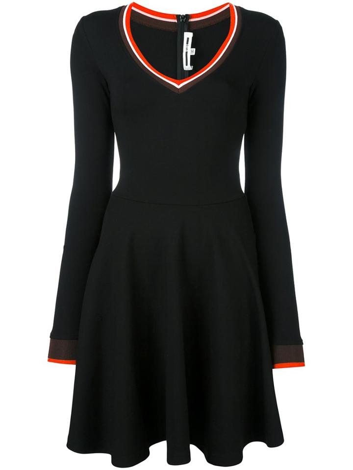 Mcq Alexander Mcqueen Contrast Detail Flared Dress, Women's, Size: Small, Black, Polyamide/spandex/elastane/viscose
