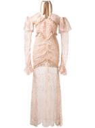 Alessandra Rich - Long-sleeve Lace Gown - Women - Cotton/polyamide/silk/spandex/elastane - 42, Nude/neutrals, Cotton/polyamide/silk/spandex/elastane