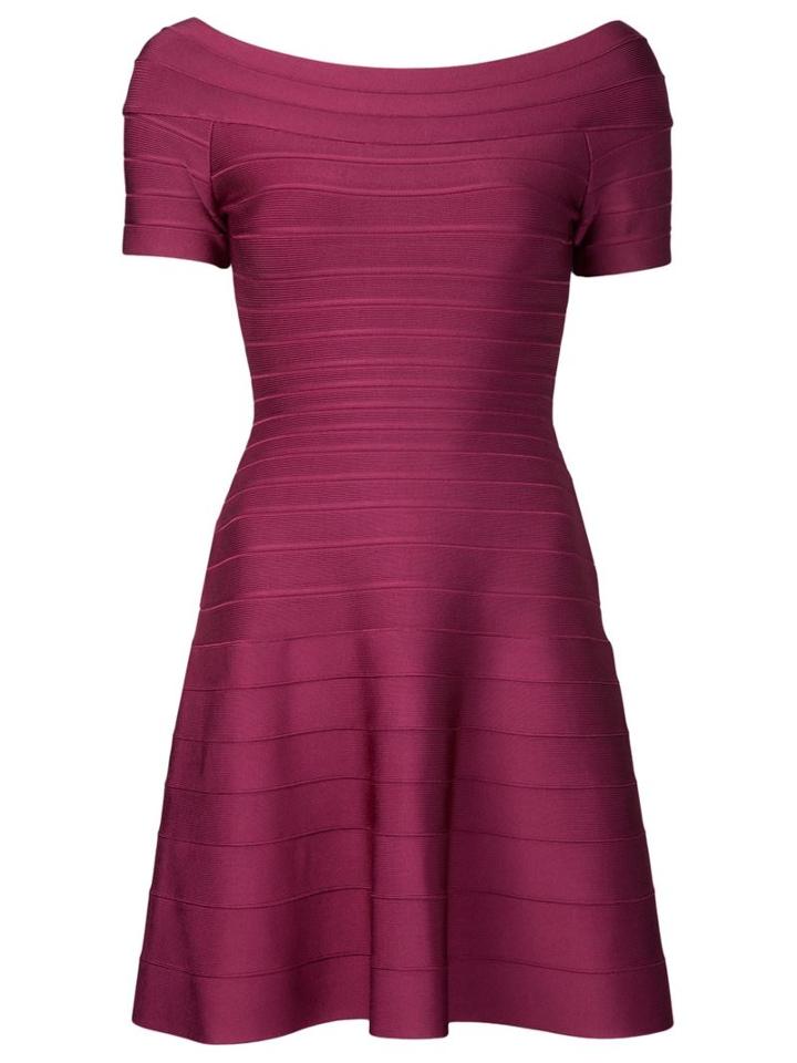 Hervé Léger Embossed Stripes Ruffled Short Dress, Women's, Size: Medium, Pink/purple, Rayon/nylon/spandex/elastane