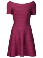 Hervé Léger Embossed Stripes Ruffled Short Dress, Women's, Size: Medium, Pink/purple, Rayon/nylon/spandex/elastane
