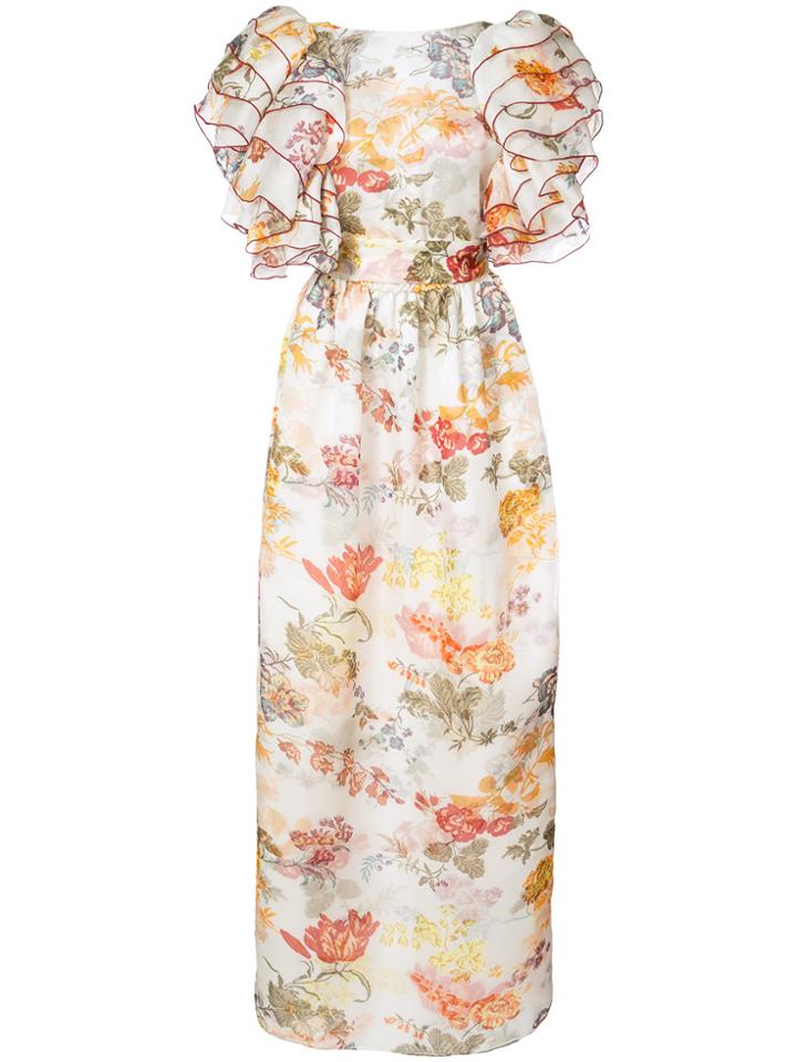Rosie Assoulin Floral Print Puff Sleeve Dress - White