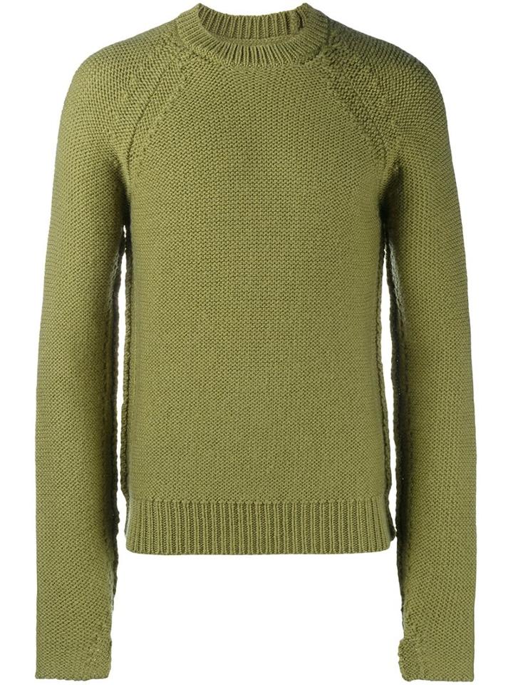 Maison Margiela Ribbed Crew Neck Sweater, Men's, Size: Small, Yellow/orange, Wool