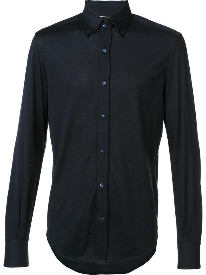 Brunello Cucinelli Button Down Collar Shirt, Men's, Size: 46, Black, Silk/cotton