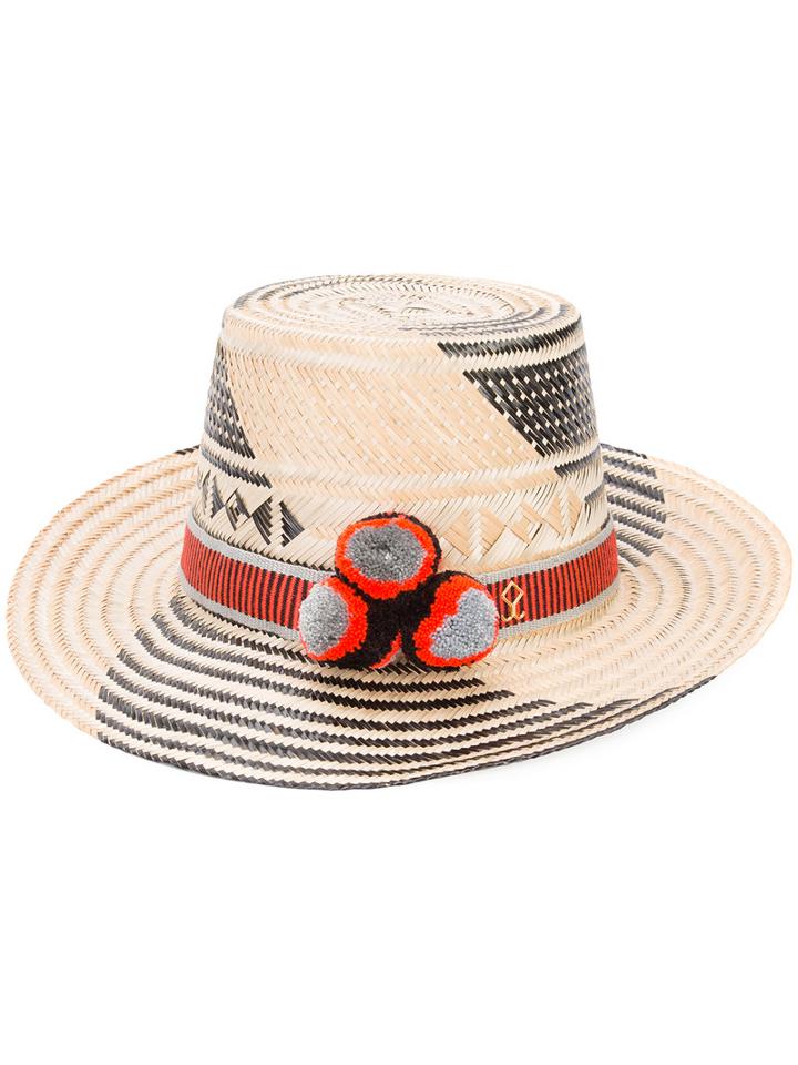 Yosuzi - Koa Immortal Star Pom Pom Hat - Women - Cotton/straw - M, Nude/neutrals, Cotton/straw