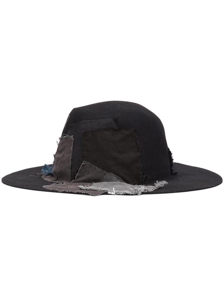 Greg Lauren Patch Detailing Fedora Hat, Adult Unisex, Black, Merino