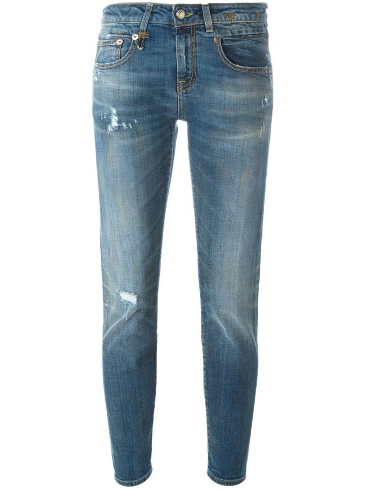 R13 Skinny Fit Distressed Jeans, Women's, Size: 25, Blue, Cotton/spandex/elastane