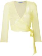 Blumarine Sheer Cropped Wrap-front Blouse - Yellow & Orange