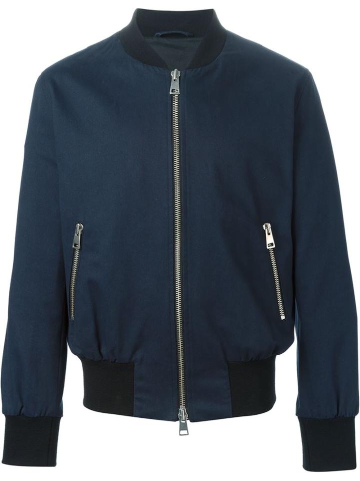 Ami Alexandre Mattiussi Lightweight Bomber Jacket, Men's, Size: Small, Blue, Cotton/acetate