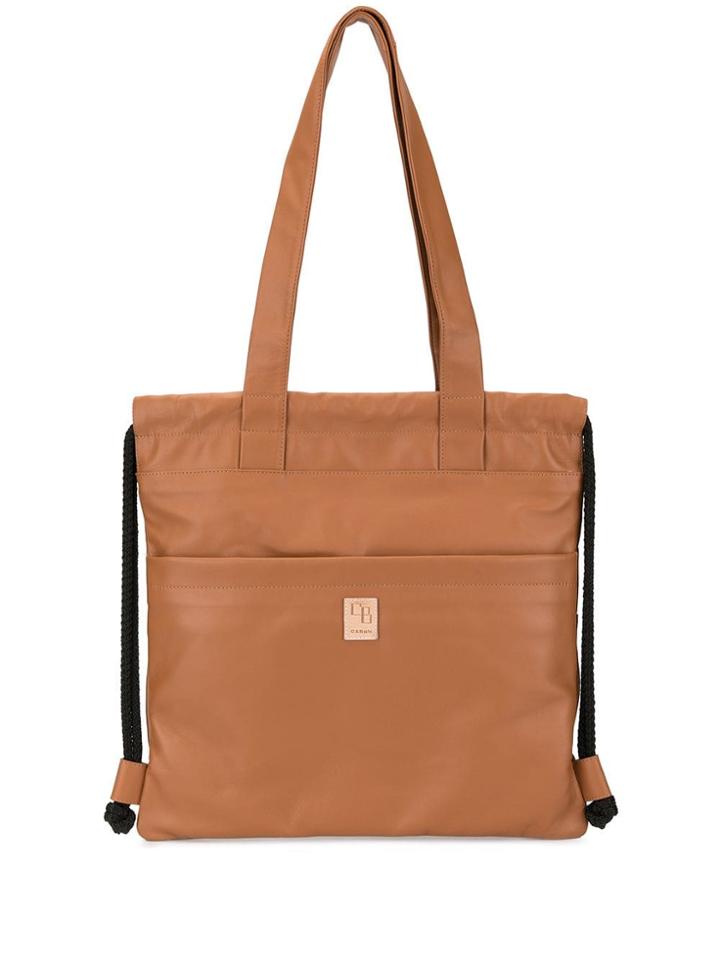 Caban Drawstring Logo Tote Bag - Brown
