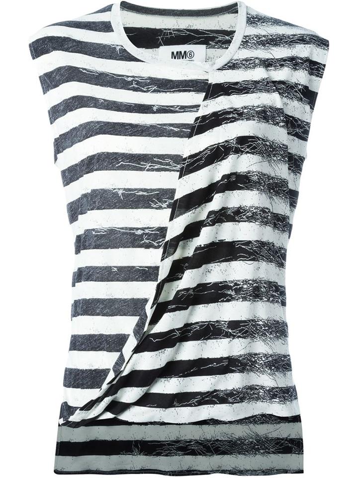 Mm6 Maison Margiela Draped Front Striped Tank Top, Women's, Size: Medium, Black, Cotton