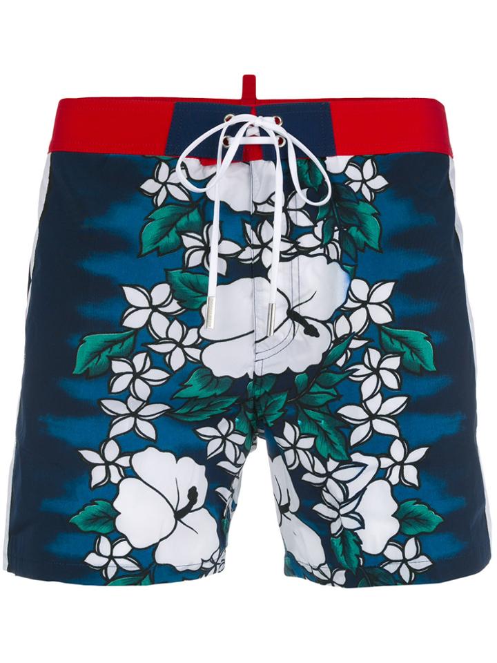 Dsquared2 Hawaiian Floral Print Swim Shorts - Blue