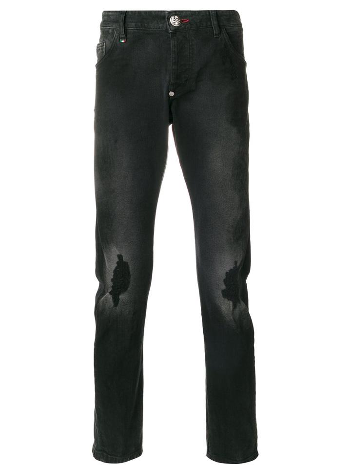 Philipp Plein - Straight Faded Wash Jeans - Men - Cotton/polyester/spandex/elastane - 30, Black, Cotton/polyester/spandex/elastane