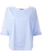 Twin-set Striped Lace Trim Blouse, Women's, Size: 42, Blue, Cotton/polyamide/spandex/elastane