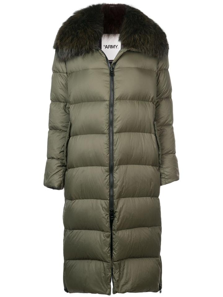 Yves Salomon Fur Collar Long Padded Coat - Green