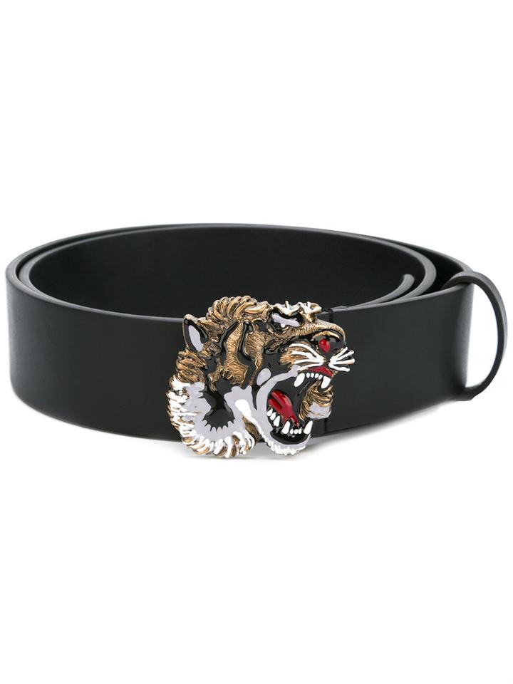 Gucci - Tiger Head Buckle Belt - Men - Calf Leather/brass - 100, Black, Calf Leather/brass