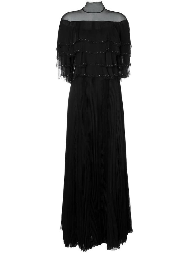 Valentino Tiered Evening Dess, Women's, Size: 44, Black, Silk/spandex/elastane