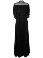 Valentino Tiered Evening Dess, Women's, Size: 44, Black, Silk/spandex/elastane