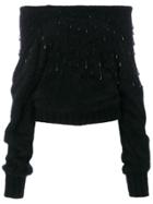 Alberta Ferretti Funnel Neck Crystal Sweater - Black