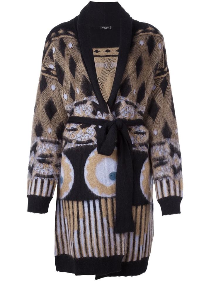 Etro Printed Cardi-coat, Women's, Size: 44, Black, Silk/polyamide/mohair/wool
