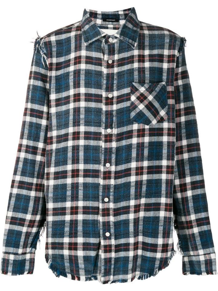 R13 Distressed Hem Plaid T-shirt - Blue