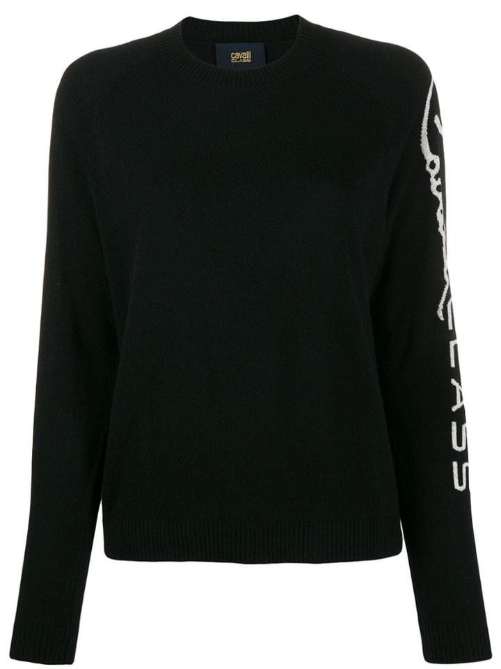 Cavalli Class Crew-neck Logo Jumper - Black