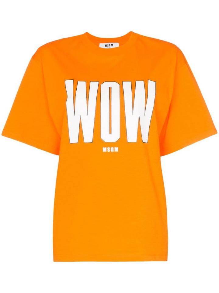 Msgm Wow Print Cotton T-shirt - Orange